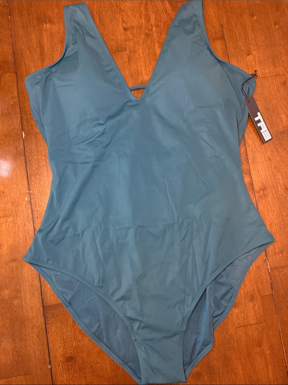 TA3 peacock color  One-Piece V-Neck Swimsuit in 3x